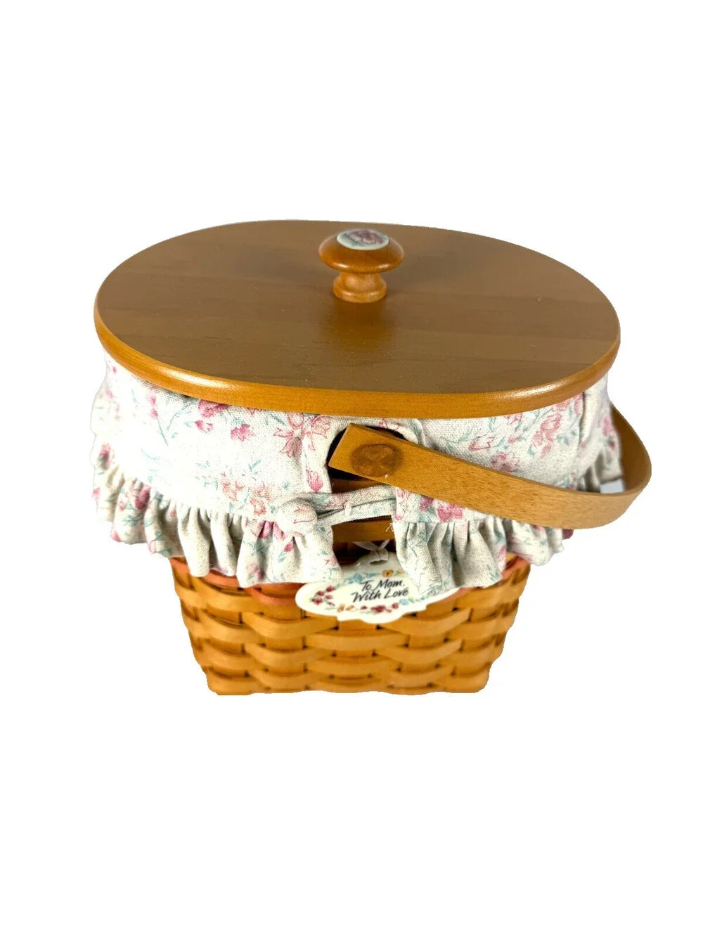2001 Longaberger Mother's Day Vintage Blossoms Basket Liner Protector Lid Tie-On